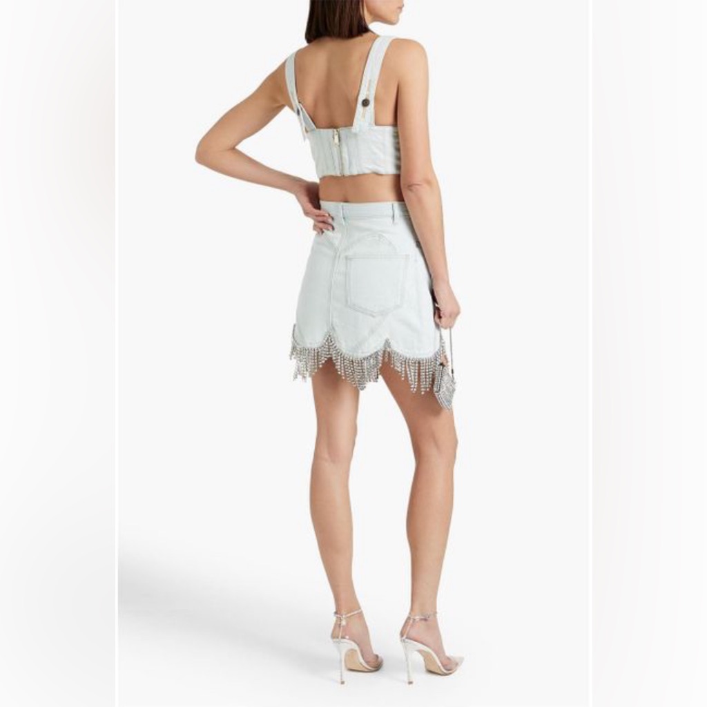 Area - Crystal-Embellished Denim Crop Top, Size 16, $695 — image 4 of 8